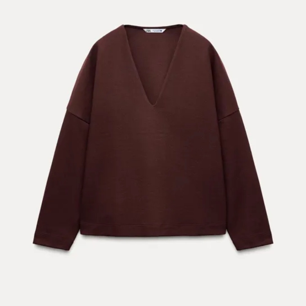 Nwt- zara- Interlock V-Neck Top-Med